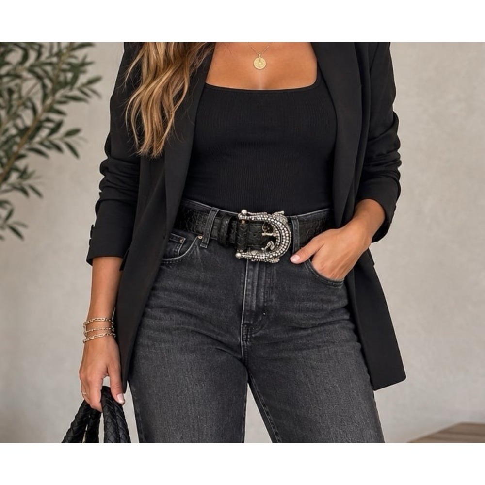 Brighton Black Crocodile Embossed Leather Belt (sz.36) Limited Collection Releas